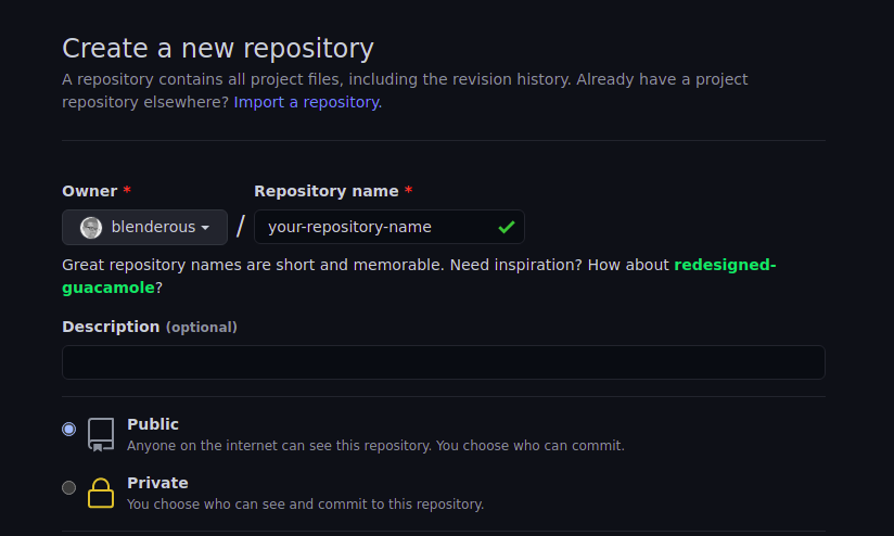 Screenshot of creating a new repository